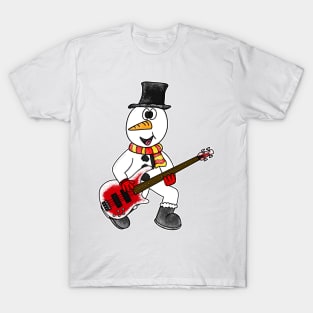 Christmas Bassist Snowman Playing Bass Guitar Xmas 2022 T-Shirt